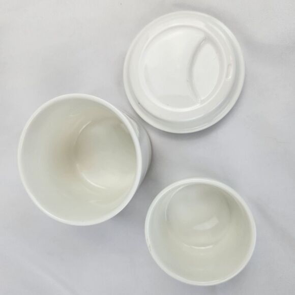 ☕️Starbucks 2012 Ivory Embossed Logo Stackable Bowls & Lid Set - Picture 8 of 12